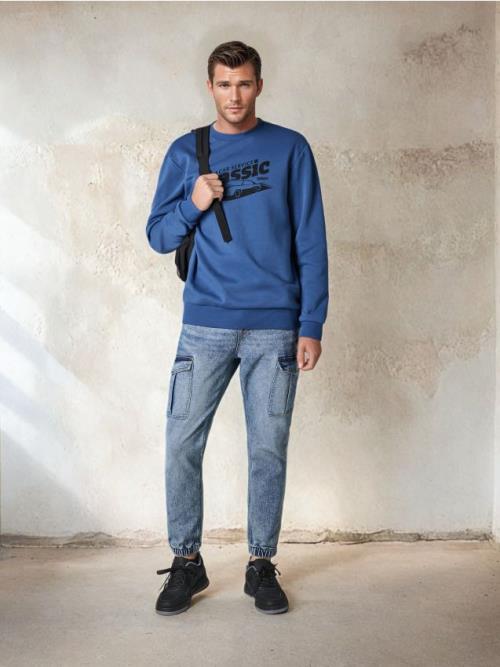 Sinsay - Džínsy cargo jogger - modrá