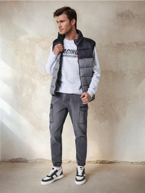 Sinsay - Džínsy cargo jogger - šedá