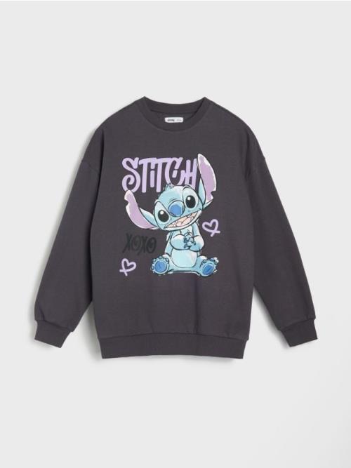 Sinsay - Mikina s potlačou Stitch - antracitová