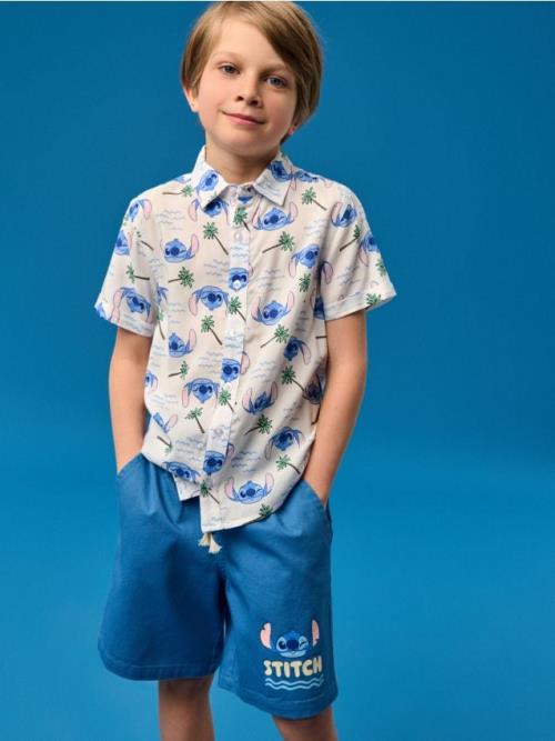 Sinsay - Rifľové kraťasy Stitch - mid blue