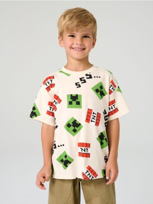 Sinsay - Tričko s potlačou Minecraft - béžová