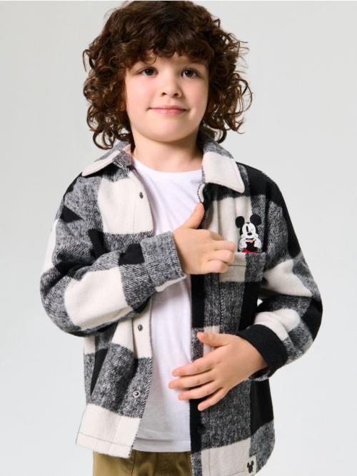 Sinsay - Károvaná bunda typu shacket Mickey Mouse - antracitová