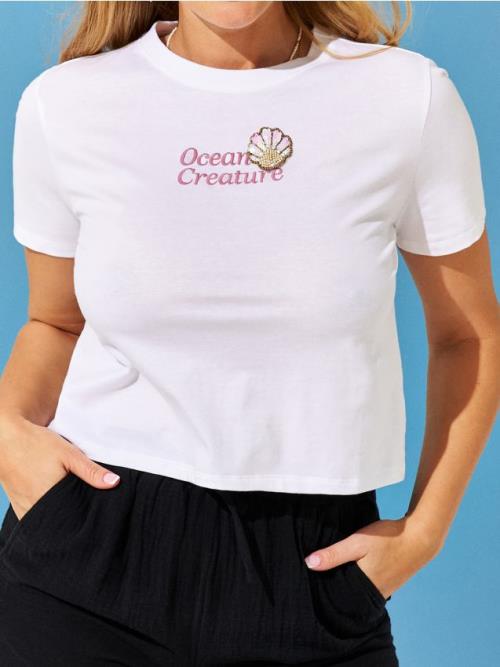 Sinsay - Bavlnený crop top s nápisom - biela